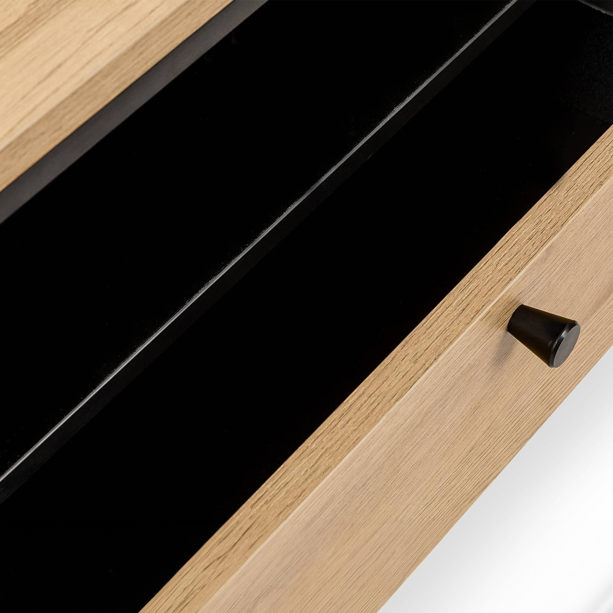 Table de chevet avec 1 tiroir en bois clair et métal noir