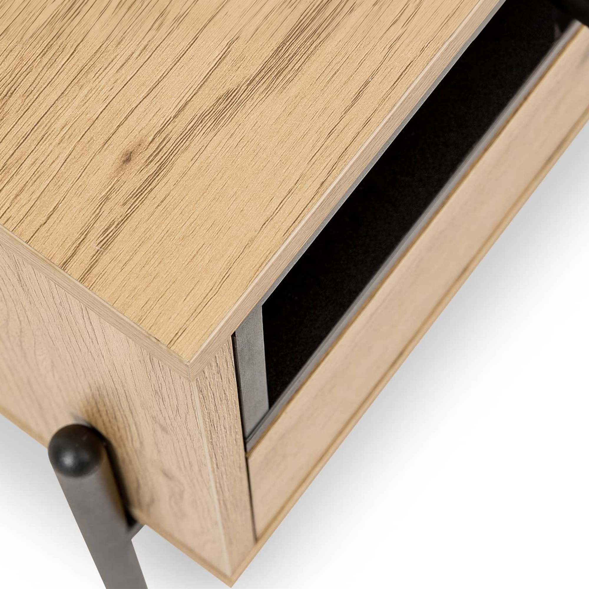 Table de chevet avec 1 tiroir en bois clair et métal noir