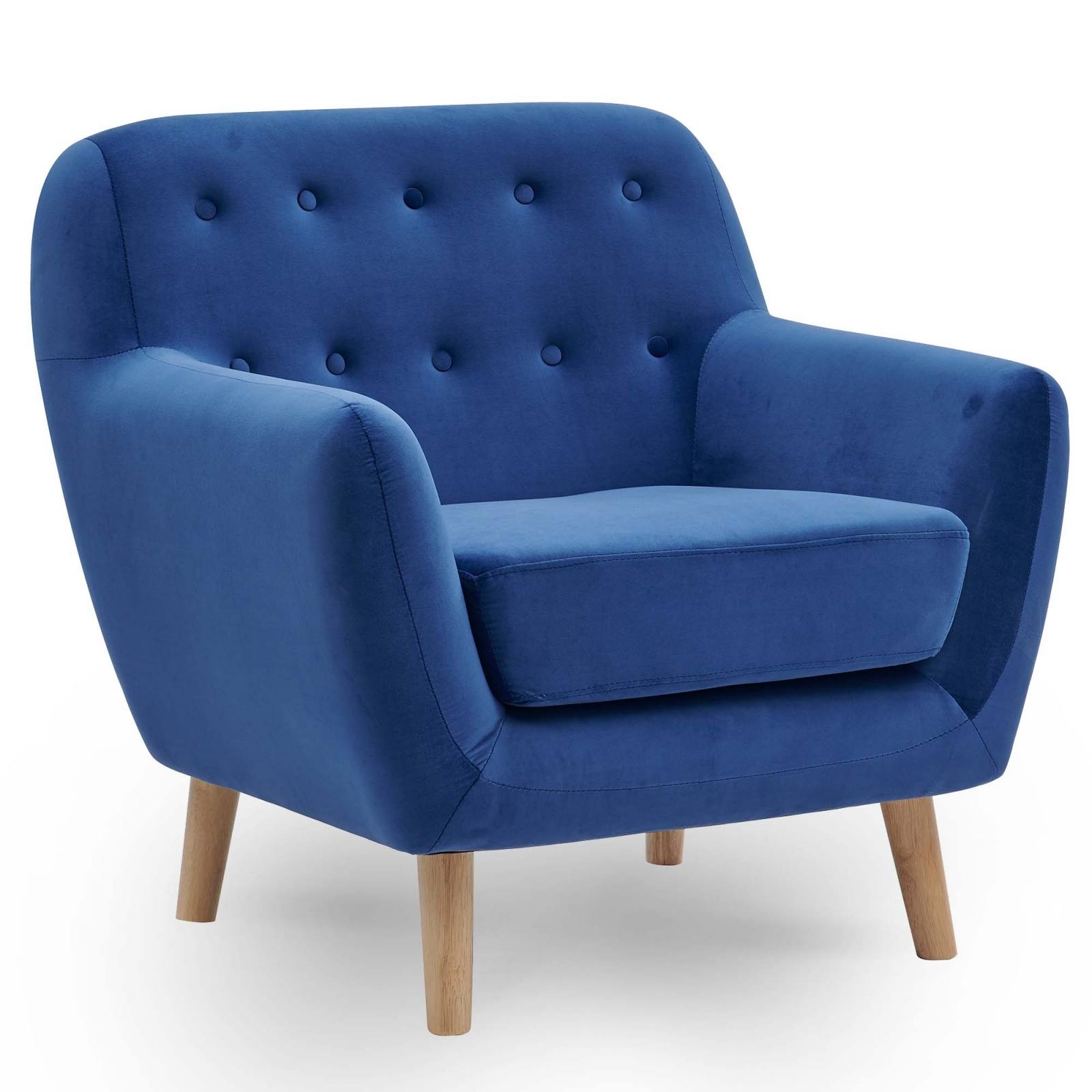 Fauteuil en tissu velours bleu scandinave