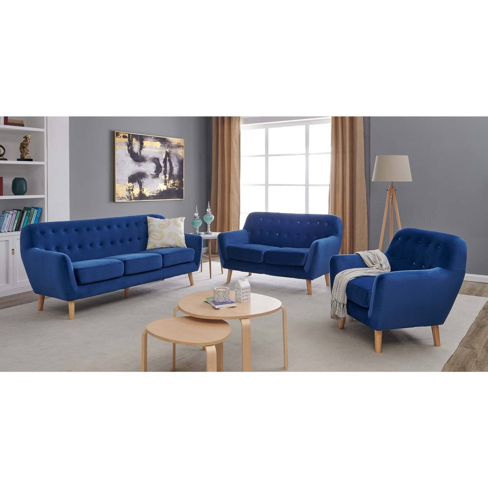 Fauteuil en tissu velours bleu scandinave
