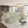 Canap&eacute; panoramique convertible avec coffre en velours c&ocirc;tel&eacute; beige