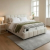 Lit double en tissu beige avec coffre 140x190 cm