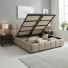 Lit double en tissu taupe avec coffre 140x190 cm
