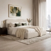 Lit double en tissu bouclette beige avec coffre 160x200 cm