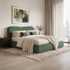 Lit double en tissu bouclette vert avec coffre 160x200 cm