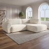 Canapé d'angle convertible et coffre velours côtelé épais beige - Angle droit