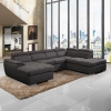 Canapé panoramique convertible avec coffre de rangement en tissu gris- Angle Gauche