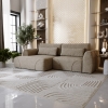 Canap&eacute; d'angle convertible avec coffre en tissu taupe - Angle gauche