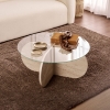 Table basse ronde en verre pi&egrave;tement beige D75 cm