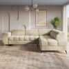 Canapé d’angle convertible matelassé avec coffre en velours beige - Angle droit