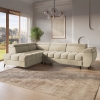 Canapé d’angle convertible matelassé avec coffre en velours beige - Angle gauche