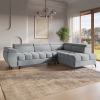 Canapé d’angle convertible matelassé avec coffre en velours gris - Angle droit