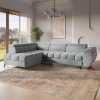 Canapé d’angle convertible matelassé avec coffre en velours gris - Angle gauche
