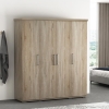 Armoire 4 portes 7 &eacute;tag&egrave;res et penderie couleur ch&ecirc;ne clair