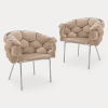 Lot de 2 chaises design en velours beige et pieds argentés