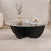 Table basse en verre pi&egrave;tement couleur bois noir D90 cm