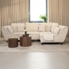 Canapé d’angle convertible avec coffre en velours côtelé beige - Angle droit
