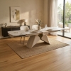 Table &agrave; manger extensible en c&eacute;ramique couleur marbre blanc pieds en m&eacute;tal 160-240 cm