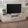 Meuble TV 3 portes 1 niche couleur marbre blanc et gris