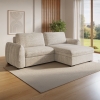 Canapé d'angle convertible et réversible avec coffre en velours chiné beige