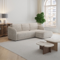 Canap&eacute; d'angle convertible avec coffre en tissu beige - Angle droit