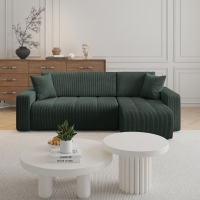 Canapé d'angle convertible et réversible avec coffre en velours côtelé vert