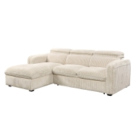 Canapé d'angle convertible en velours côtelé épais beige- Angle gauche