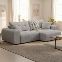 Canapé d'angle convertible et réversible avec coffre en velours côtelé gris clair