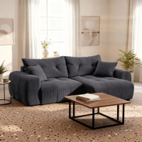 Canapé d'angle convertible et réversible avec coffre en velours côtelé gris foncé