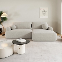 Canapé d'angle convertible en tissu bouclette beige foncé- Angle droit