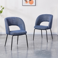Lot de 2 chaises en tissu bleu pieds en métal noir