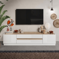 Meuble TV 2 portes 2 tiroir bois et blanc