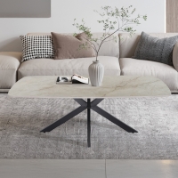 Table basse ovale en pierre frittée beige 130 cm