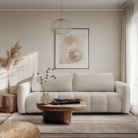 Canap&eacute; 3 places convertible avec coffre en tissu bouclette beige