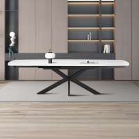 Table à manger extensible en pierre frittée blanc et métal noir