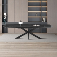 Table à manger extensible en pierre frittée et métal noir