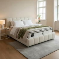 Lit double en tissu beige avec coffre 180x200 cm