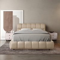 Lit double en tissu taupe avec coffre 140x190 cm