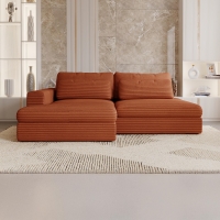 Canap&eacute; d'angle convertible avec coffre en velours gros c&ocirc;tel&eacute; terracotta- Angle gauche