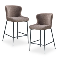 Lot de 2 tabourets tissu bouclette taupe pi&egrave;tement m&eacute;tal noir