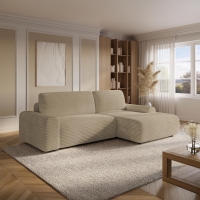 Canapé d'angle convertible avec coffre en velours côtelé épais taupe - Angle droit
