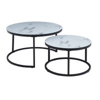 Lot de 2 tables gigognes en verre effet marbre blanc