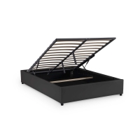 Lit sommier relevable avec coffre en simili cuir noir 140x190 cm