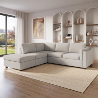 Canapé d'angle convertible avec coffre en tissu beige - Angle gauche