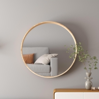 Miroir mural rond 80x80 cm couleur ch&ecirc;ne vieilli