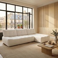 Canap&eacute; d'angle avec dossier amovible en tissu blanc &eacute;cru  - Angle droit