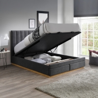 Lit double en tissu gris anthracite avec coffre et tiroir 160x200 cm