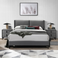 Lit double en velours gris foncé 140x190 cm