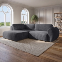Canapé d'angle convertible et coffre velours côtelé épais gris - Angle gauche
