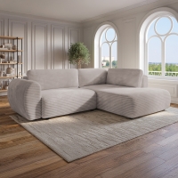 Canapé d'angle convertible et coffre velours côtelé épais taupe - Angle droit